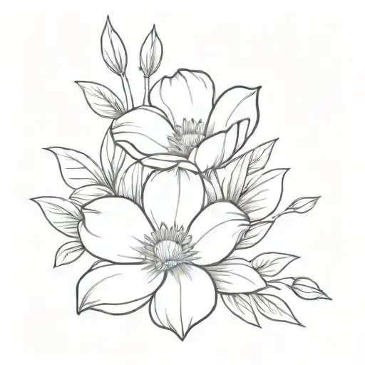 fine tattoo design.  of bouquet of flowers with magnolia and gerber daisy tattoo design idea