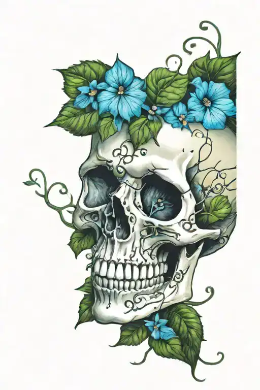 skull and ivy vines tattoo design idea