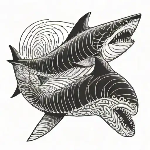 fibonacci spiral wave sequence with a shark which tattoo design idea