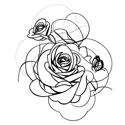 fine line  rose with butterflies  tattoo design idea