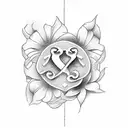 initials with flower tattoo design idea