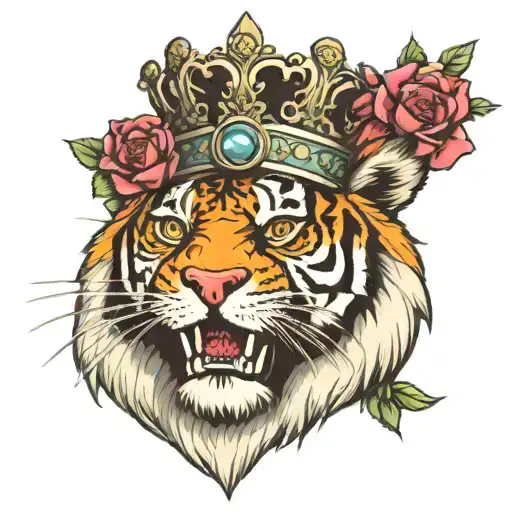 tiger wearing crown tattoo design idea