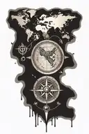 world map and compass tattoo design idea
