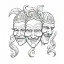 (see no evil,speak no evil, hear no evil) in the shape of the happy sad theatrical masks  tattoo design idea