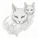 An abstract design of a human form blending into the sky, with elements of Venetian cat masks incorporated tattoo design idea