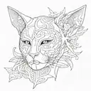 An abstract design of a human form blending into the sky, with elements of Venetian cat masks incorporated tattoo design idea