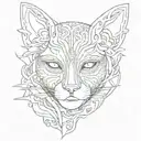 An abstract design of a human form blending into the sky, with elements of Venetian cat masks incorporated tattoo design idea