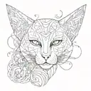 An abstract design of a human form blending into the sky, with elements of Venetian cat masks incorporated tattoo design idea