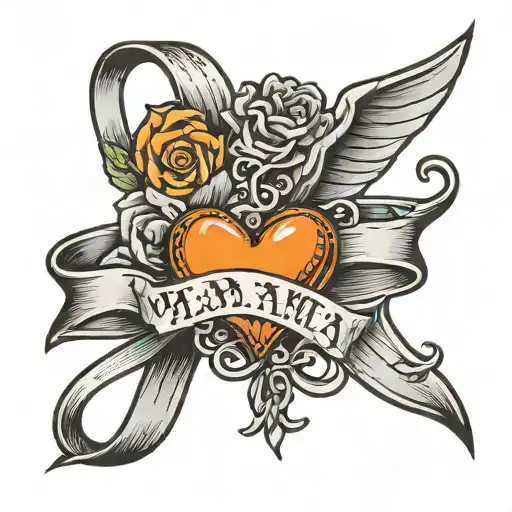 orange ribbon, the word mama, and a heart outline  tattoo design idea