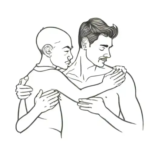 a son holding his father and his son at the same time tattoo design idea