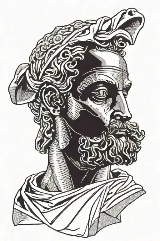 Greco Roman statue head to the shoulders, with the eyes covered with a cloth tattoo design idea