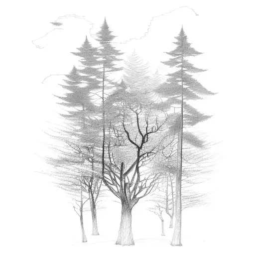 A detailed map with a trail of leaves leading into a dense forest tattoo design idea