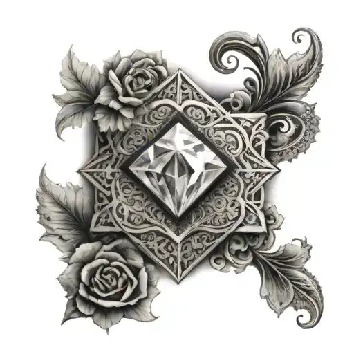 a realistic diamond with intricate lace patterns covering it, and ask them to subtly incorporate the date "21.09.2024" i tattoo design idea