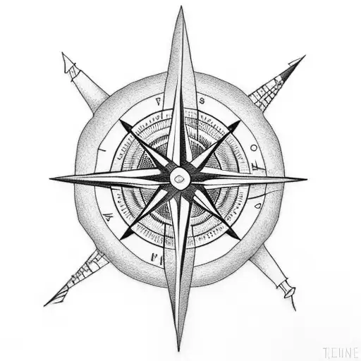 A minimalist tattoo of a compass with a mountain range as the needle tattoo design idea