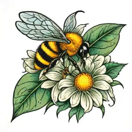 Daisy and a bee tattoo design idea