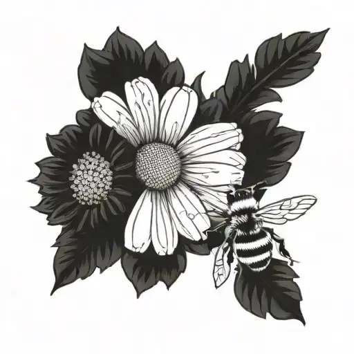 Daisy and a bee tattoo design idea