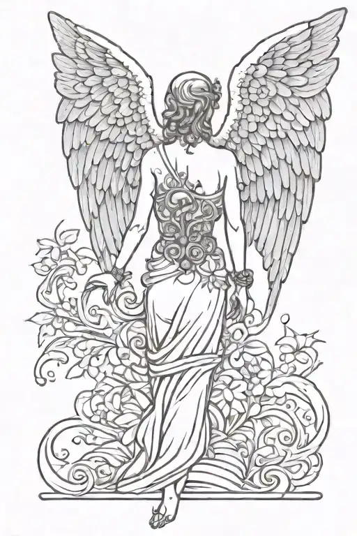 A biblically angel back tattoo, the wings have tiny eyes hidden in them  tattoo design idea