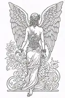 A biblically angel back tattoo, the wings have tiny eyes hidden in them  tattoo design idea