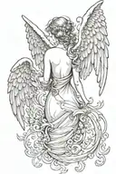A biblically angel back tattoo, the wings have tiny eyes hidden in them  tattoo design idea