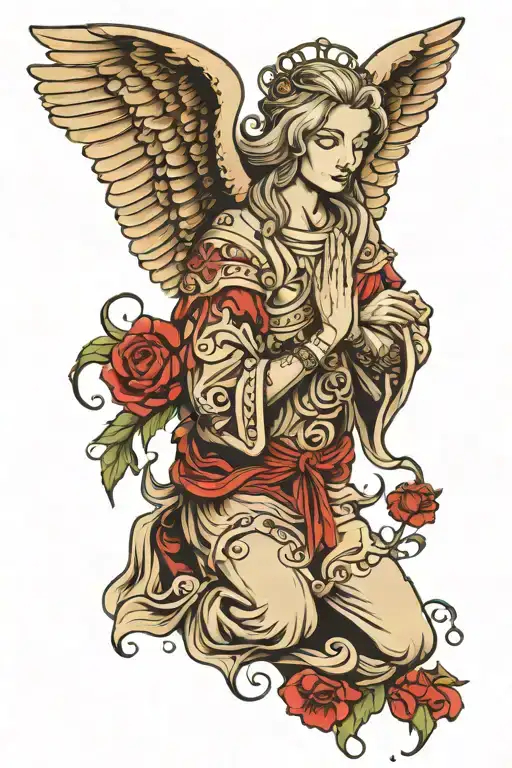 praying angel save and preserve tattoo design idea