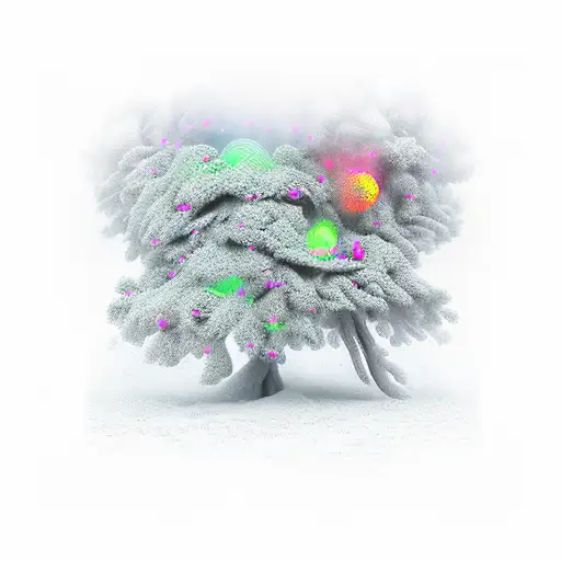 maze in a storm, holly tree, aurora lights tattoo design idea