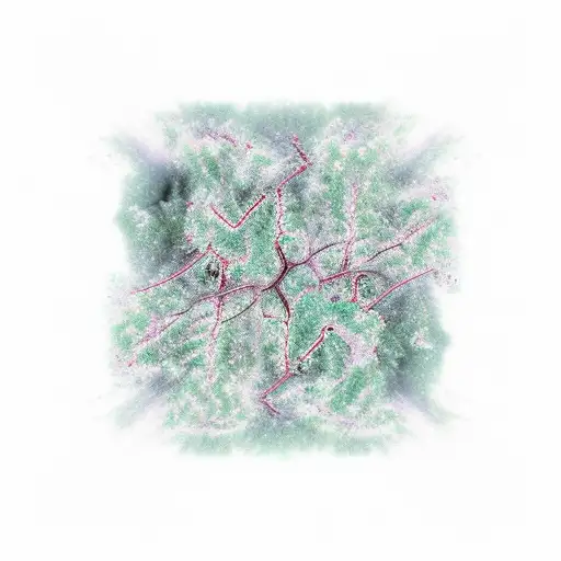 maze in a storm, holly tree, aurora lights tattoo design idea