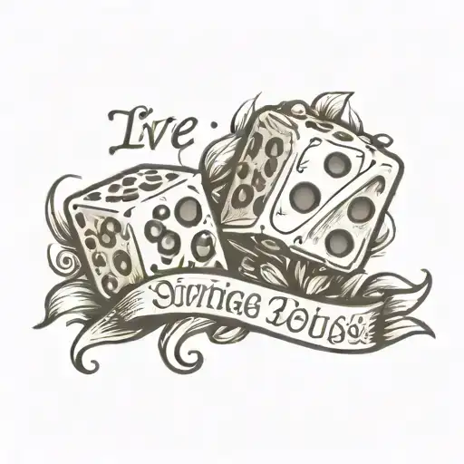 "Live your best life" in cursive with dice symbolizing the gamble tattoo design idea