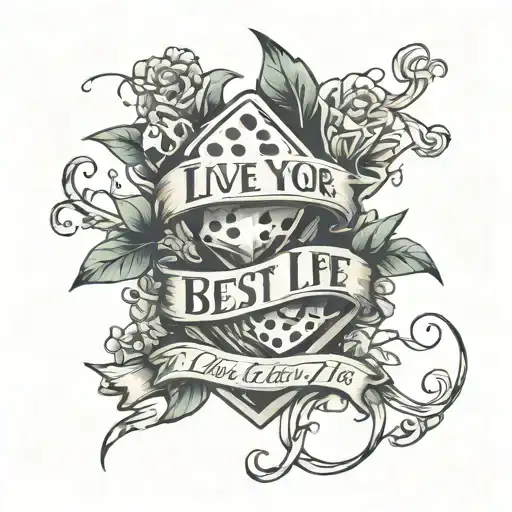 "Live your best life" cursive font with dice intertwined tattoo design idea