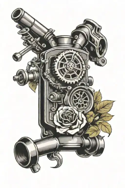 car mechanic roses pistons racing cars tattoo design idea
