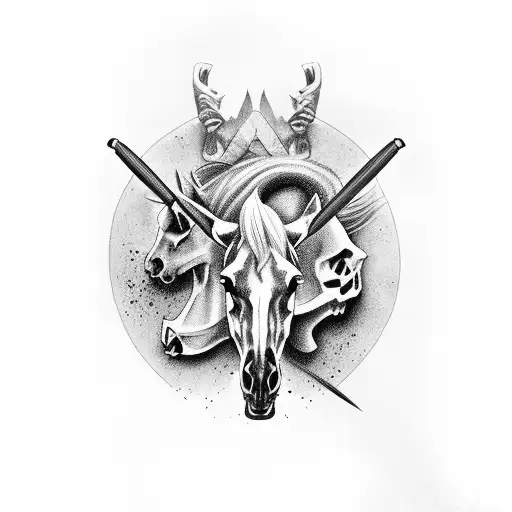 horse, knives, skulls tattoo design idea