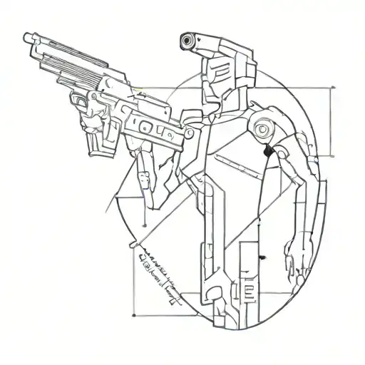 An innovative tattoo design combining futuristic tech symbols and iconic imagery from Chris Nolan movies, creating a unique visual representation of the client's favorite cinematic themes tattoo design idea