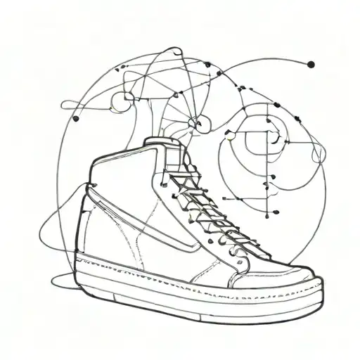 A sleek tattoo design featuring a blend of programming code and iconic symbols from Jordan sneakers, showcasing the client's dual interests in technology and fashion tattoo design idea