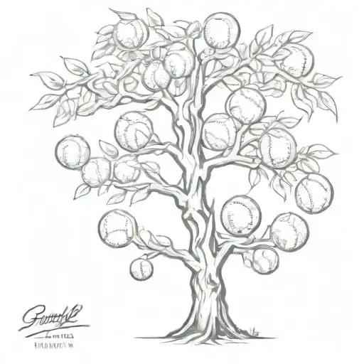 Money tree growing baseballs tattoo design idea