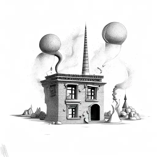 magic shop with chimney tattoo design idea