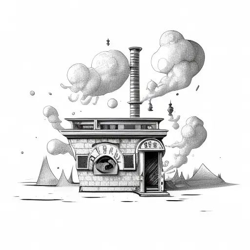 magic shop with chimney tattoo design idea