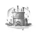 magic shop with chimney tattoo design idea