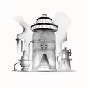 magic shop with chimney tattoo design idea