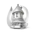 magic shop with chimney tattoo design idea