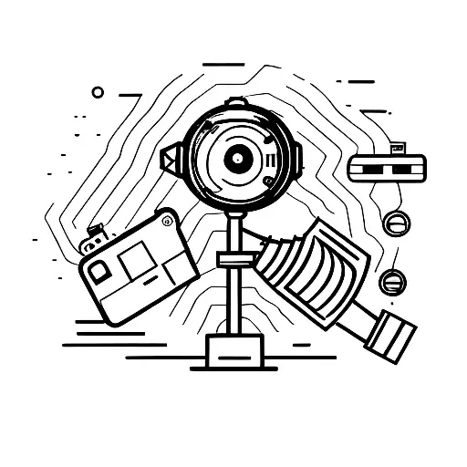 Ink a minimalist tattoo of a microphone with a camera lens as its base, symbolizing the fusion of journalism and videojournalism. tattoo design idea