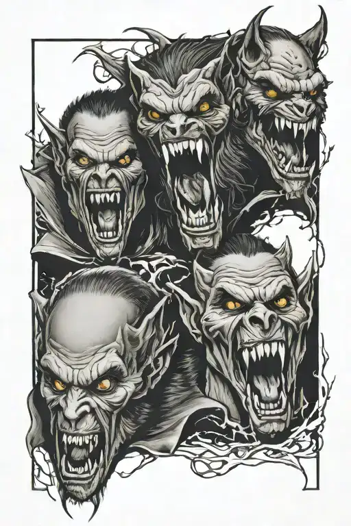 vampires vs werewolves tattoo design idea