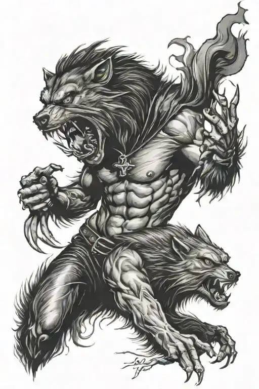 vampire fighting werewolve  tattoo design idea