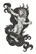  angel and lion with horns and blue waves in the background tattoo design idea