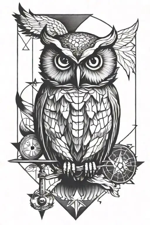 owl geo freemason square and compass tattoo design idea