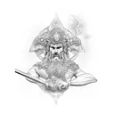 A dynamic and intricate design featuring a Greek god engaged in a jiu jitsu match tattoo design idea