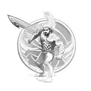 A dynamic and intricate design featuring a Greek god engaged in a jiu jitsu match tattoo design idea