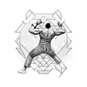 A dynamic and intricate design featuring a Greek god engaged in a jiu jitsu match tattoo design idea