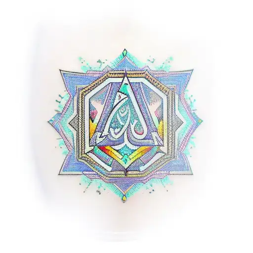 arm sleeve using arabic geometric design as inspiration in full color tattoo design idea