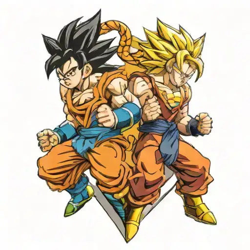 Goku, Vegeta facing off in battle axe inspired, Broly, Trunks  tattoo design idea