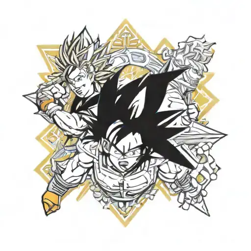 Goku, Vegeta facing off in battle axe inspired, Broly, Trunks  tattoo design idea