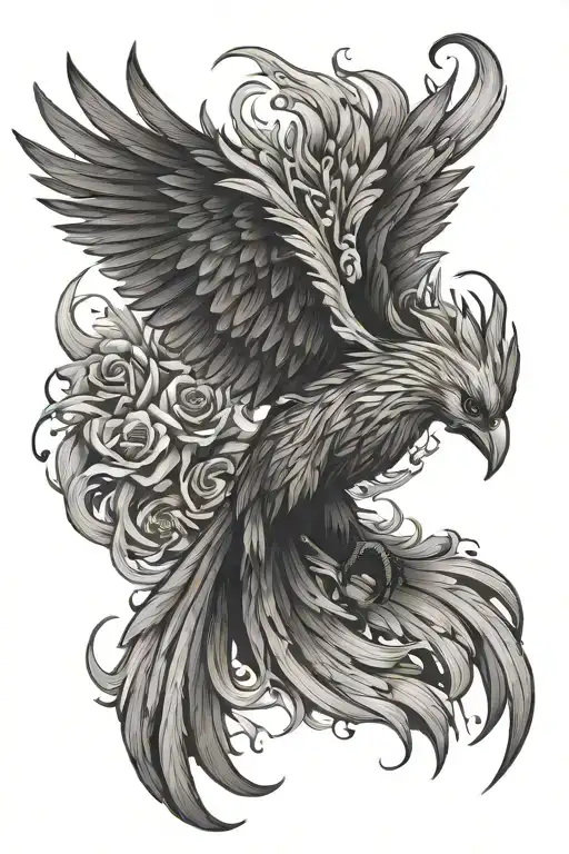 Phoenix flying above "still I rise" tattoo design idea